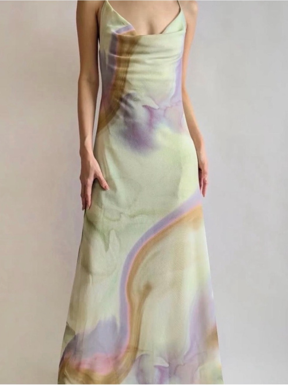 Zara Pastel Tulle Slip Maxi Dress Green And Lavender